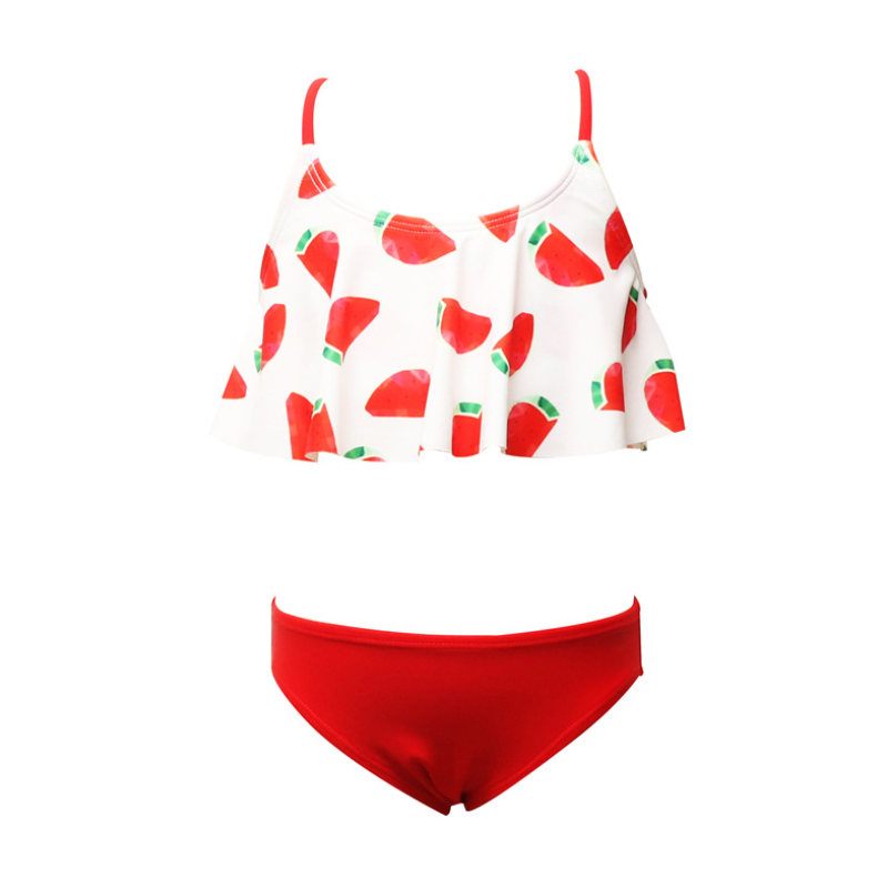 Girl cute strawberry split lotus leaf swimsuit