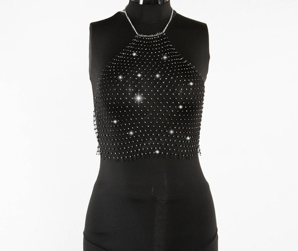 Mesh flash diamond women's metal halter vests