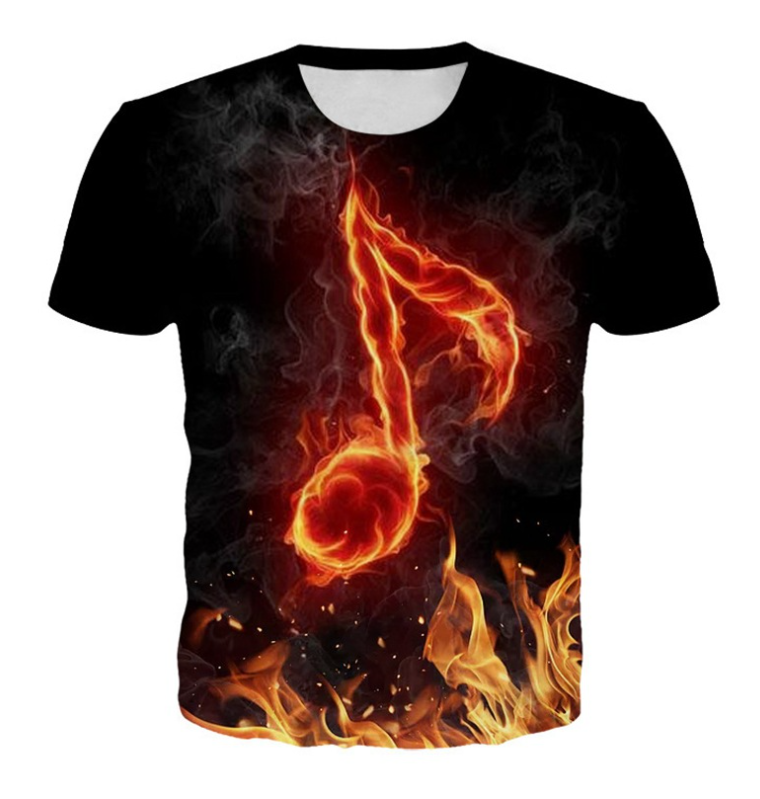 Women's Flame Notes loose round neck and short sleeves