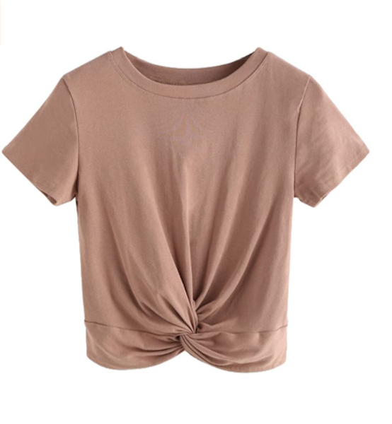 Solid color front twist T-shirt