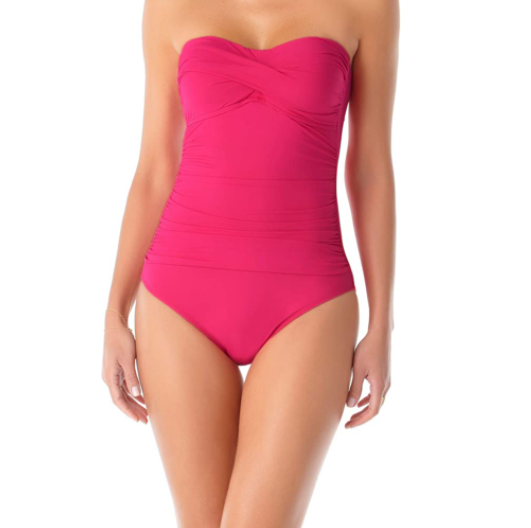 Women's front twisted pleated one-piece swimsuit